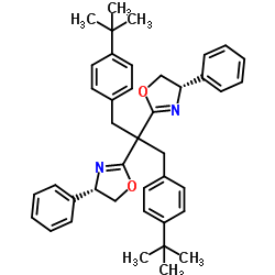 (4S,4'S)-2,2'-(1,3-双[4-(叔丁基)苯基)丙烷-2,2-二基]双(4-苯基-4,5-二氢恶唑)结构式