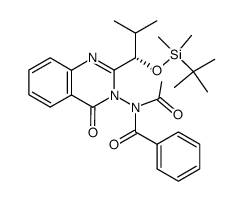 N-benzoyl-N-ethanoylamino-2-[(S)-1-tert-butyldimethylsilyloxy-2-methylpropyl]quinazolin-4(3H)-one结构式