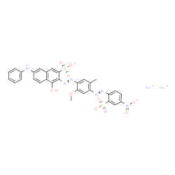 4-Hydroxy-3-[[5-methyl-2-methoxy-4-[(4-nitro-2-sodiosulfophenyl)azo]phenyl]azo]-7-(phenylamino)naphthalene-2-sulfonic acid sodium salt structure