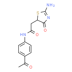 N-(4-acetylphenyl)-2-(2-imino-4-oxothiazolidin-5-yl)acetamide structure