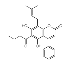 5,7-Dihydroxy-8-(3-methyl-2-butenyl)-6-(2-methylbutyryl)-4-phenyl-2H-1-benzopyran-2-one Structure