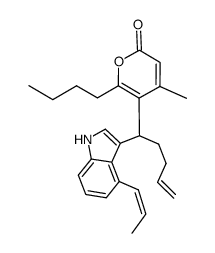 (Z)-6-butyl-4-methyl-5-(1-(4-(prop-1-enyl)-1H-indol-3-yl)pent-4-enyl)-2H-pyran-2-one结构式