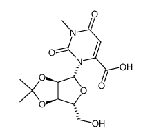 3-(O2,O3-isopropylidene-β-D-ribofuranosyl)-1-methyl-2,6-dioxo-1,2,3,6-tetrahydro-pyrimidine-4-carboxylic acid Structure