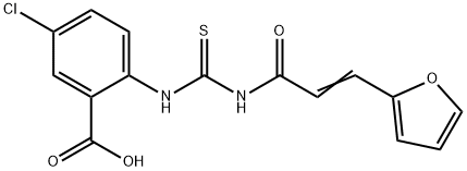 5-chloro-2-[[[[3-(2-furanyl)-1-oxo-2-propenyl]amino]thioxomethyl]amino]-benzoic acid structure