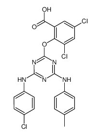 3,5-dichloro-2-[4-(4-chloro-anilino)-6-(4-methyl-anilino)-[1,3,5]triazin-2-yloxy]-benzoic acid结构式