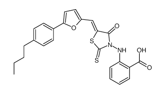 2-{5-[1-[5-(4-butylphenyl)furan-2-yl]methylidene]-4-oxo-2-thioxothiazolidin-3-ylamino}benzoic acid结构式