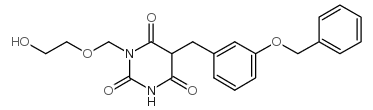 5-(3-benzyloxy)benzyl-1-((2-hydroxyethoxy)methyl)barbituric acid structure