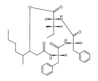 N-[N-[N-(3-Hydroxy-4-methyl-1-oxooctyl)-L-phenylalanyl]-L-phenylalanyl]-D-isoleucine λ-lactone structure