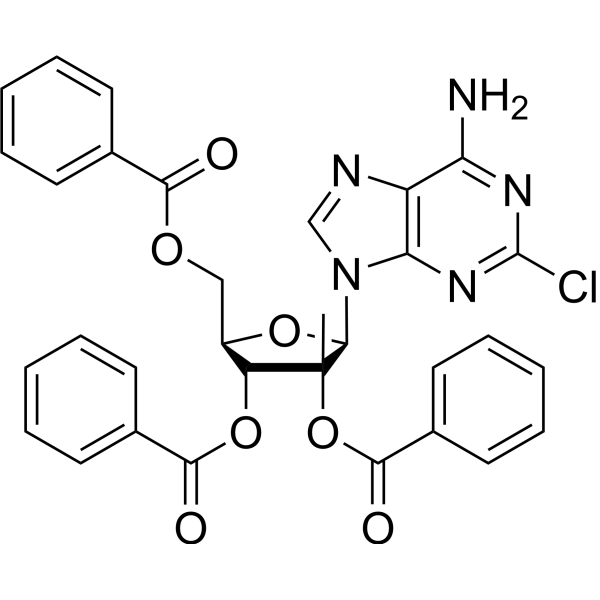 2-Amino-6-chloro-9-[(2,3,5-tri-O-benzoyl-2-C-Methyl-β-D-ribofuranosyl)]-9H-purine structure