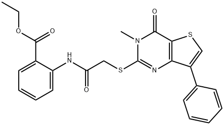 ethyl 2-[2-({3-methyl-4-oxo-7-phenyl-3H,4H-thieno[3,2-d]pyrimidin-2-yl}sulfanyl)acetamido]benzoate Structure