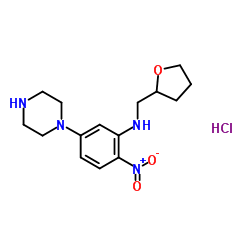 2-Nitro-5-(1-piperazinyl)-N-(tetrahydro-2-furanylmethyl)aniline hydrochloride (1:1) Structure