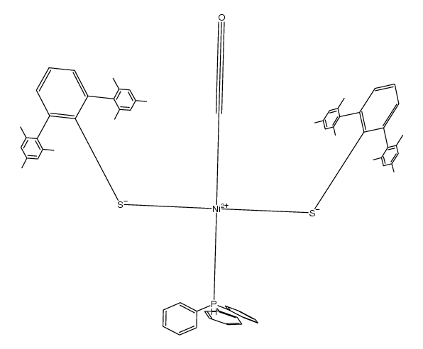 [Ni(CO)(2,6-dimesitylphenylthiolate)2(triphenylphosphine)]结构式