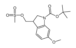 (+/-)-2,3-Dihydro-6-methoxy-3-(((methylsulfonyl)oxy)methyl)-1H-indole- 1-carboxylic acid 1,1-dimethylethyl ester结构式