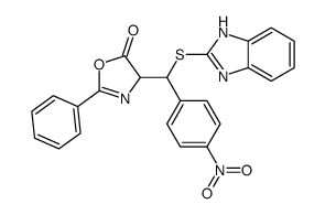 4-[1H-benzimidazol-2-ylsulfanyl-(4-nitrophenyl)methyl]-2-phenyl-4H-1,3-oxazol-5-one结构式