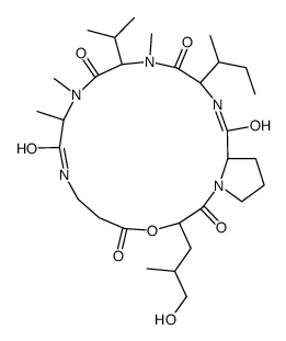 3-[1-(Hydroxymethyl)ethyl]cyclo[D-Lac-L-Pro-L-Ile-N-methyl-L-Val-N-methyl-L-Ala-βAla-] structure