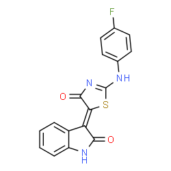 (3Z)-3-{(2Z)-2-[(4-fluorophenyl)imino]-4-oxo-1,3-thiazolidin-5-ylidene}-1,3-dihydro-2H-indol-2-one结构式