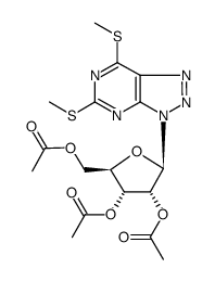 3-(2,3,5-tri-O-acetyl-β-D-ribofuranosyl)-5,7-bis(methylthio)-3H-1,2,3-triazolo(4,5-d)pyrimidine Structure