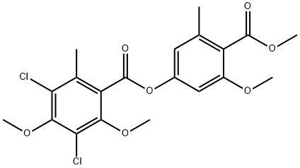 3,5-Dichloro-4,6-dimethoxy-o-toluic acid 3-methoxy-4-(methoxycarbonyl)-5-methylphenyl ester结构式