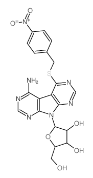 4-amino-5-<(p-nitrobenzyl)thio>-9-(β-D-ribofuranosyl)pyrrolo<2,3-d:5,4-d'>dipyrimidine Structure