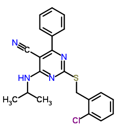 2-[(2-Chlorobenzyl)sulfanyl]-4-(isopropylamino)-6-phenyl-5-pyrimidinecarbonitrile Structure