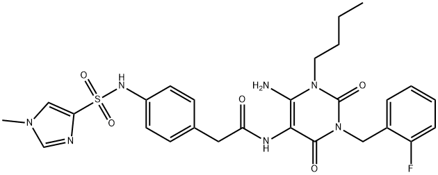 Benzeneacetamide,N-[6-amino-1-butyl-3-[(2-fluorophenyl)methyl]-1,2,3,4-tetrahydro-2,4-dioxo-5-pyrimidinyl]-4-[[(1-methyl-1H-imidazol-4- structure