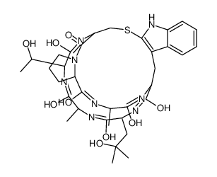 Cyclo(L-Ala-D-Thr-L-Cys(1)-L-Pro-L-Ala-L-Trp2(1)-4-hydroxy-L-Leu-)结构式