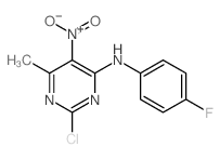 2-chloro-N-(4-fluorophenyl)-6-methyl-5-nitro-pyrimidin-4-amine structure