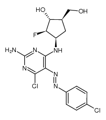 (+/-)-(1α,2β,3α,4α)-4-[[2-amino-6-chloro-5-[(4-chlorophenyl)azo]-4-pyrimidinyl]amino]-3-fluoro-2-hydroxycyclopentanemethanol结构式