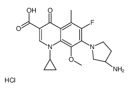 7-(3-aminopyrrolidin-1-yl)-1-cyclopropyl-6-fluoro-8-methoxy-5-methyl-4-oxo-quinoline-3-carboxylic acid hydrochloride structure