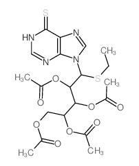 D-Arabinitol, 1-C- (1, 6-dihydro-6-thioxo-9H-purin-9-yl)-1-S-ethyl-1-thio-, 2,3,4, 5-tetraacetate, (R)- Structure