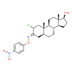 2α-Chloro-17β-hydroxy-5α-androstan-3-one O-(p-nitrophenyl)oxime结构式