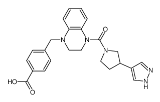 4-{4-[3-(1H-Pyrazol-4-yl)pyrrolidine-1-carbonyl]-3,4-dihydro-2H-quinoxalin-1-ylmethyl}benzoic acid结构式