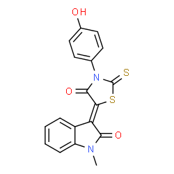 (Z)-3-(4-hydroxyphenyl)-5-(1-methyl-2-oxoindolin-3-ylidene)-2-thioxothiazolidin-4-one structure