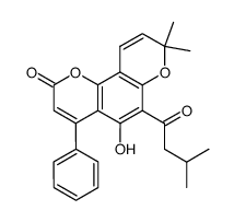 5-Hydroxy-6-(3-methylbutyryl)-4-phenyl-8,8-dimethyl-2H,8H-benzo[1,2-b:3,4-b']dipyran-2-one structure