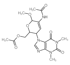 [5-acetamido-3-(1,3-dimethyl-2,6-dioxopurin-7-yl)-6-methoxy-3,6-dihydro-2H-pyran-2-yl]methyl acetate结构式