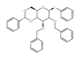 2,3-双-O-(苯基甲基)-4,6-O-[(R)-苯基亚甲基]-1-硫代-B-D-吡喃葡萄糖苷苯酯结构式