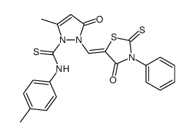 5-methyl-N-(4-methylphenyl)-3-oxo-2-[(Z)-(4-oxo-3-phenyl-2-sulfanylidene-1,3-thiazolidin-5-ylidene)methyl]pyrazole-1-carbothioamide结构式