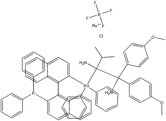 氯[(S)-(-)-2,2''-双[二苯基膦基]-1,1''-联萘基] [(S)-1,1-双(4-甲氧基苯基)-3-甲基丁烷-1 ,2-二胺]四氟硼酸钌(II)结构式