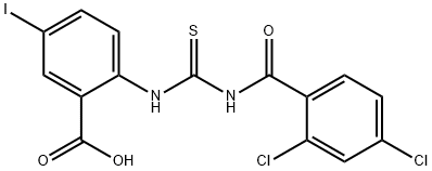 2-[[[(2,4-dichlorobenzoyl)amino]thioxomethyl]amino]-5-iodo-benzoic acid structure