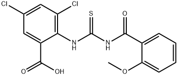 3,5-dichloro-2-[[[(2-methoxybenzoyl)amino]thioxomethyl]amino]-benzoic acid Structure