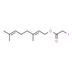 Iodoacetic acid (2E)-3,7-dimethyl-2,6-octadienyl ester structure