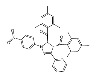 ((4S,5R)-1-(4-nitrophenyl)-3-phenyl-4,5-dihydro-1H-pyrazole-4,5-diyl)bis(mesitylmethanone) Structure