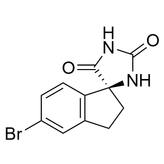 (S)-5'-溴-2',3'-二氢螺[咪唑烷-4,1'-茚]-2,5-二酮结构式