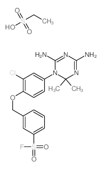 3-[[2-chloro-4-(4,6-diamino-2,2-dimethyl-1,3,5-triazin-1-yl)phenoxy]methyl]benzenesulfonyl fluoride; ethanesulfonic acid Structure