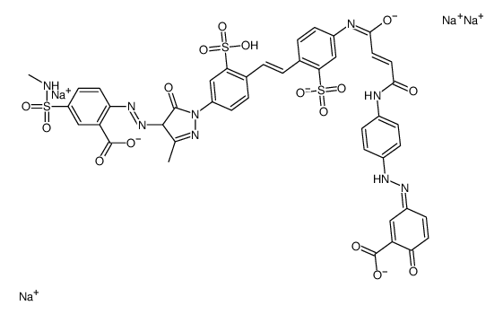 2-[[1-[4-[2-[4-[[4-[[4-[(3-羰基-4-羟基苯基)偶氮]苯基]氨基]-1,4-二氧代-2-丁烯基]氨基]-2-磺苯基]乙烯基]-3-磺苯基]-4,5-二氢-3-甲基-5-氧代-1H-吡唑-4-基]偶氮]-5-[(甲氨基)磺酰]苯甲酸四钠盐结构式
