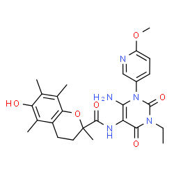 2H-1-Benzopyran-2-carboxamide,N-[6-amino-3-ethyl-1,2,3,4-tetrahydro-1-(6-methoxy-3-pyridinyl)-2,4-dioxo-5-pyrimidinyl]-3,4-dihydro-6-hydroxy-2,5,7,8-结构式