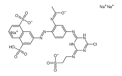 trisodium 3-[[2-(acetylamino)-4-[[4-chloro-6-[(2-sulphonatoethyl)amino]-1,3,5-triazin-2-yl]amino]phenyl]azo]naphthalene-1,5-disulphonate Structure