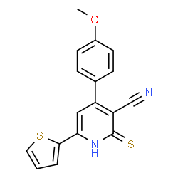 2-Mercapto-4-(4-methoxy-phenyl)-6-thiophen-2-yl-nicotinonitrile结构式