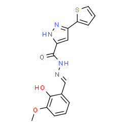 (E)-N-(2-hydroxy-3-methoxybenzylidene)-3-(thiophen-2-yl)-1H-pyrazole-5-carbohydrazide结构式