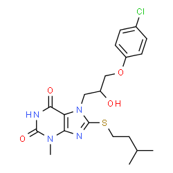 7-(3-(4-chlorophenoxy)-2-hydroxypropyl)-8-(isopentylthio)-3-methyl-3,7-dihydro-1H-purine-2,6-dione结构式